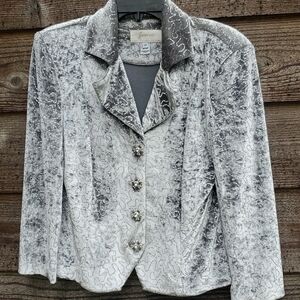 Vintage Janine Velvet Blazer with texture Beading Jacket 4 beautiful buttons